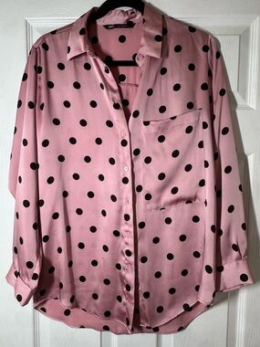 Zara Pink Blouse with Black Polka Dots